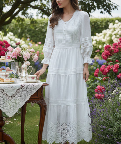 Annie's Eyelet Lace White Dress, Cotton - Modestly Yours