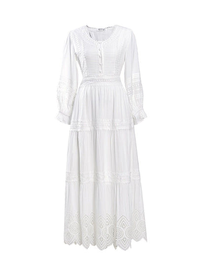 Annie's Eyelet Lace White Dress, Cotton - Modestly Yours