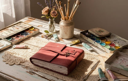 Cottagecore Watercolor Leather Journal 8x10 - Modestly Yours